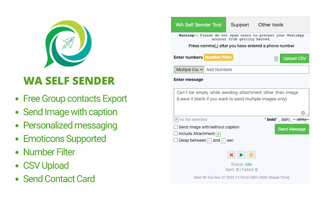 WA Self Sender Free Messages Sender from Chrome web store to be run with OffiDocs Chromium online WA Self Sender Free Messages Sender from Chrome web store to be run with OffiDocs Chromium online
