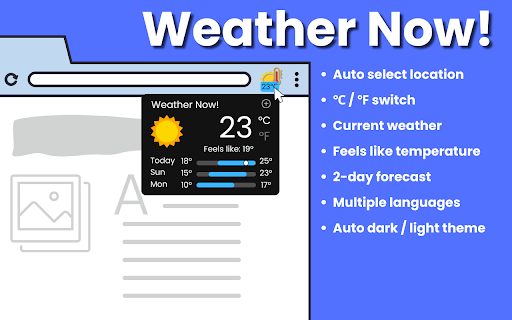 Weather Now! Real time weather report and 2 day forecast from Chrome web store to be run with OffiDocs Chromium online Weather Now! Real time weather report and 2 day forecast from Chrome web store to be run with OffiDocs Chromium online