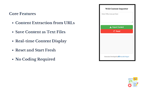 Website Content Copier / Importer Save Content In a Click from Chrome web store to be run with OffiDocs Chromium online Website Content Copier / Importer Save Content In a Click from Chrome web store to be run with OffiDocs Chromium online