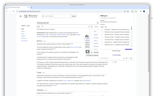 WebSync full site importer for NotebookLM from Chrome web store to be run with OffiDocs Chromium online WebSync full site importer for NotebookLM from Chrome web store to be run with OffiDocs Chromium online