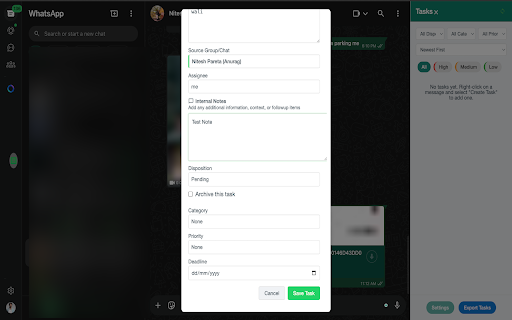 WhatsApp Task Creator from Chrome web store to be run with OffiDocs Chromium online WhatsApp Task Creator from Chrome web store to be run with OffiDocs Chromium online