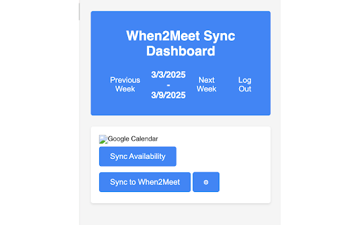 When2Meet Sync from Chrome web store to be run with OffiDocs Chromium online When2Meet Sync from Chrome web store to be run with OffiDocs Chromium online