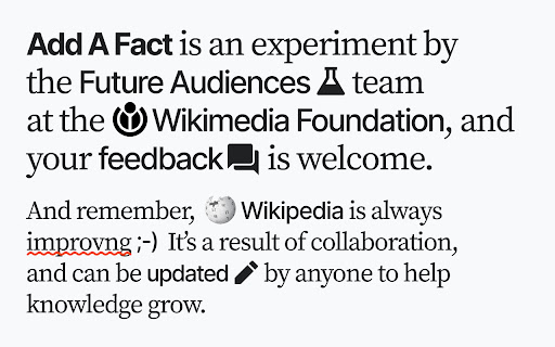 Wikipedia Add A Fact from Chrome web store to be run with OffiDocs Chromium online Wikipedia Add A Fact from Chrome web store to be run with OffiDocs Chromium online