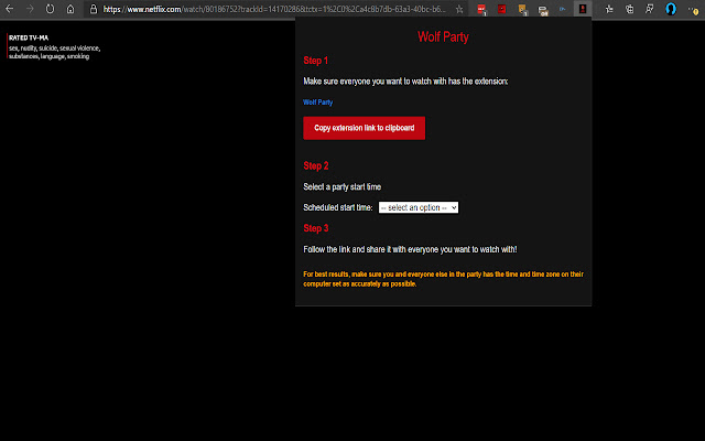 Wolf Party Lagless Netflix Party from Chrome web store to be run with OffiDocs Chromium online Wolf Party Lagless Netflix Party from Chrome web store to be run with OffiDocs Chromium online