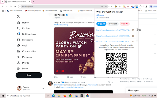 Wujo (X) tweet urls scraper from Chrome web store to be run with OffiDocs Chromium online Wujo (X) tweet urls scraper from Chrome web store to be run with OffiDocs Chromium online