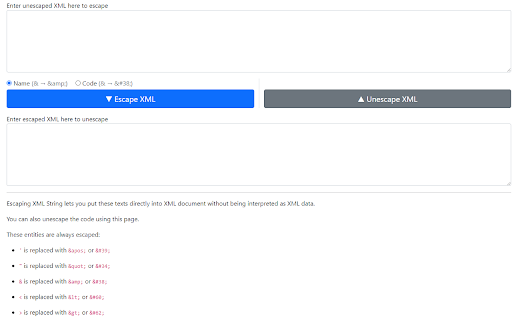 XML String Escape from Chrome web store to be run with OffiDocs Chromium online XML String Escape from Chrome web store to be run with OffiDocs Chromium online