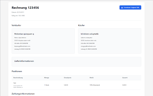 XRechnung Viewer from Chrome web store to be run with OffiDocs Chromium online XRechnung Viewer from Chrome web store to be run with OffiDocs Chromium online