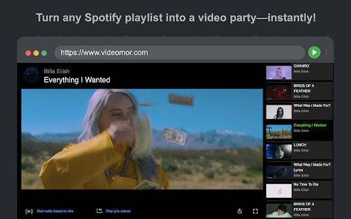 Your Spotify Playlists in Music Videos from Chrome web store to be run with OffiDocs Chromium online Your Spotify Playlists in Music Videos from Chrome web store to be run with OffiDocs Chromium online