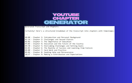 YouTube Chapters Generator from Chrome web store to be run with OffiDocs Chromium online YouTube Chapters Generator from Chrome web store to be run with OffiDocs Chromium online