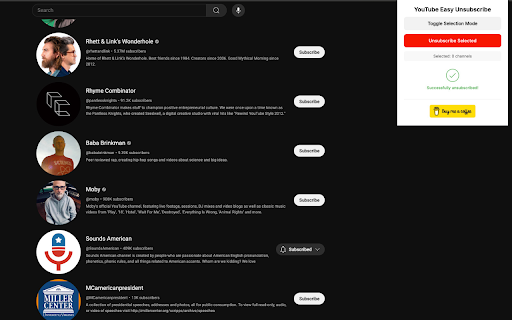 YouTube Easy Unsubscribe from Chrome web store to be run with OffiDocs Chromium online YouTube Easy Unsubscribe from Chrome web store to be run with OffiDocs Chromium online