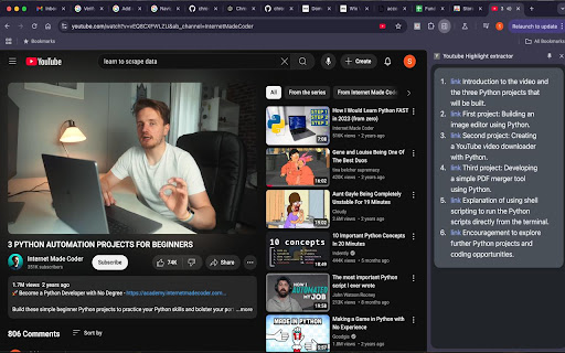 Youtube Highlight extractor from Chrome web store to be run with OffiDocs Chromium online Youtube Highlight extractor from Chrome web store to be run with OffiDocs Chromium online