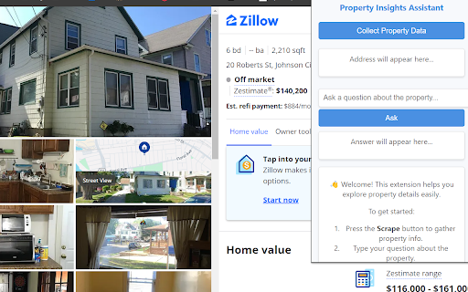 Zillow Page Summarizer from Chrome web store to be run with OffiDocs Chromium online Zillow Page Summarizer from Chrome web store to be run with OffiDocs Chromium online