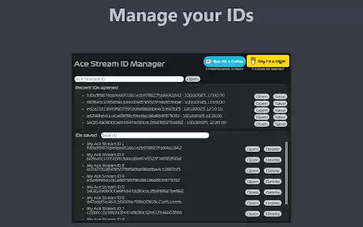 Ace Stream ID Manager from Chrome web store to be run with OffiDocs Chromium online Ace Stream ID Manager from Chrome web store to be run with OffiDocs Chromium online