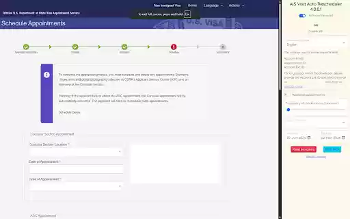 AIS Visa Auto Rescheduler from Chrome web store to be run with OffiDocs Chromium online AIS Visa Auto Rescheduler from Chrome web store to be run with OffiDocs Chromium online