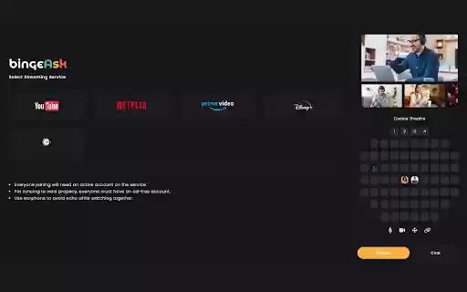 bingeAsk Watch Together from Chrome web store to be run with OffiDocs Chromium online bingeAsk Watch Together from Chrome web store to be run with OffiDocs Chromium online