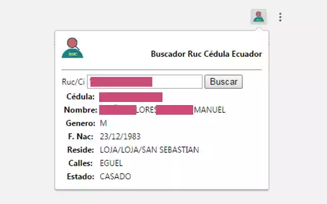 Buscador Ruc Cédula Ecuador from Chrome web store to be run with OffiDocs Chromium online Buscador Ruc Cédula Ecuador from Chrome web store to be run with OffiDocs Chromium online
