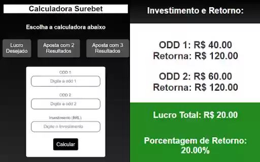 Calculadora Surebet from Chrome web store to be run with OffiDocs Chromium online Calculadora Surebet from Chrome web store to be run with OffiDocs Chromium online