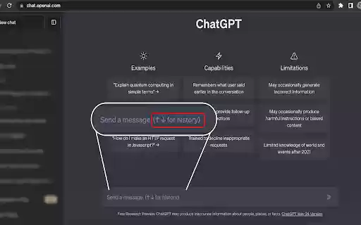 ChatGPT Prompt History from Chrome web store to be run with OffiDocs Chromium online ChatGPT Prompt History from Chrome web store to be run with OffiDocs Chromium online