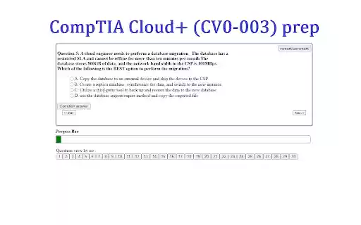CompTIA Cloud+ (CV0 003) Exam prep plugin from Chrome web store to be run with OffiDocs Chromium online CompTIA Cloud+ (CV0 003) Exam prep plugin from Chrome web store to be run with OffiDocs Chromium online
