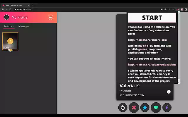 Endless Tinder Liker from Chrome web store to be run with OffiDocs Chromium online Endless Tinder Liker from Chrome web store to be run with OffiDocs Chromium online
