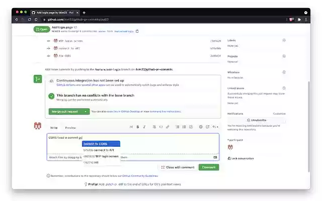 Github Pull Request Commits from Chrome web store to be run with OffiDocs Chromium online Github Pull Request Commits from Chrome web store to be run with OffiDocs Chromium online
