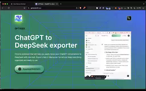 GPTSeek ChatGPT to DeepSeek Exporter from Chrome web store to be run with OffiDocs Chromium online GPTSeek ChatGPT to DeepSeek Exporter from Chrome web store to be run with OffiDocs Chromium online