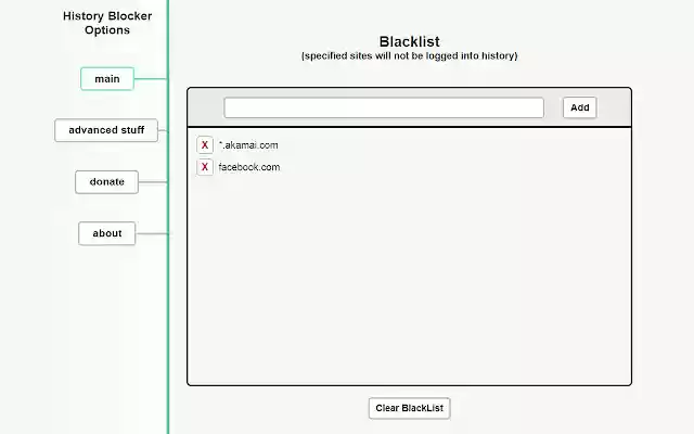 History Blocker by Site from Chrome web store to be run with OffiDocs Chromium online History Blocker by Site from Chrome web store to be run with OffiDocs Chromium online