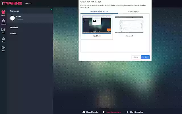 iTraining Share Screen from Chrome web store to be run with OffiDocs Chromium online iTraining Share Screen from Chrome web store to be run with OffiDocs Chromium online