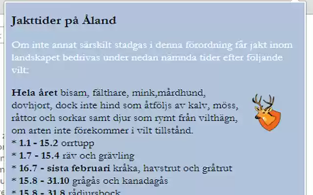 Jakttider på Åland from Chrome web store to be run with OffiDocs Chromium online Jakttider på Åland from Chrome web store to be run with OffiDocs Chromium online