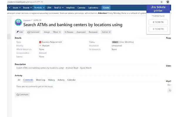 Jira tickets printer from Chrome web store to be run with OffiDocs Chromium online Jira tickets printer from Chrome web store to be run with OffiDocs Chromium online