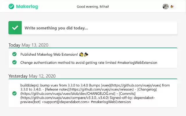 Makerlog from Chrome web store to be run with OffiDocs Chromium online Makerlog from Chrome web store to be run with OffiDocs Chromium online
