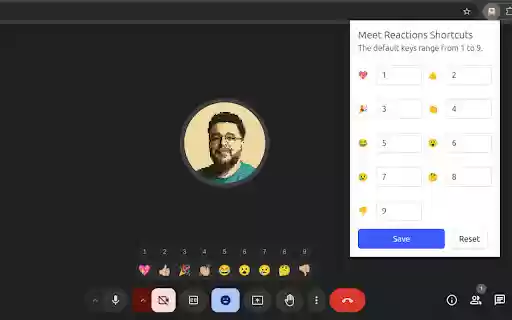 Meet Reactions Shortcuts from Chrome web store to be run with OffiDocs Chromium online Meet Reactions Shortcuts from Chrome web store to be run with OffiDocs Chromium online