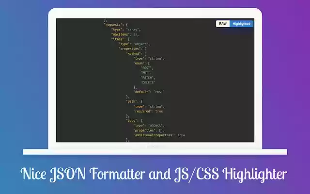 Nice JSON Formatter and JS/CSS Highlighter from Chrome web store to be run with OffiDocs Chromium online Nice JSON Formatter and JS/CSS Highlighter from Chrome web store to be run with OffiDocs Chromium online