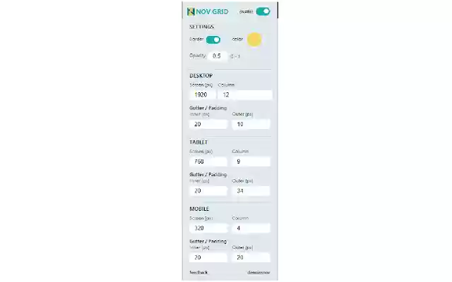 NOV Grid Responsive grid overlay from Chrome web store to be run with OffiDocs Chromium online NOV Grid Responsive grid overlay from Chrome web store to be run with OffiDocs Chromium online