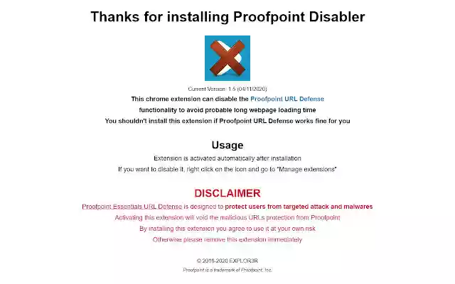 Proofpoint Disabler from Chrome web store to be run with OffiDocs Chromium online Proofpoint Disabler from Chrome web store to be run with OffiDocs Chromium online