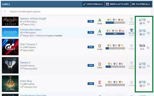 PSN Profiles guide column from Chrome web store to be run with OffiDocs Chromium online PSN Profiles guide column from Chrome web store to be run with OffiDocs Chromium online