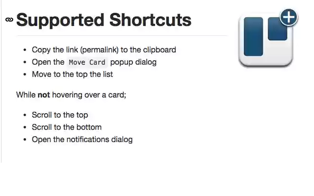 Shortcuts for Trello from Chrome web store to be run with OffiDocs Chromium online Shortcuts for Trello from Chrome web store to be run with OffiDocs Chromium online
