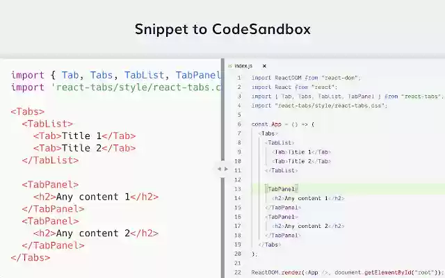 Snippet to CodeSandbox from Chrome web store to be run with OffiDocs Chromium online Snippet to CodeSandbox from Chrome web store to be run with OffiDocs Chromium online