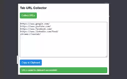 Tab URL Collector from Chrome web store to be run with OffiDocs Chromium online Tab URL Collector from Chrome web store to be run with OffiDocs Chromium online