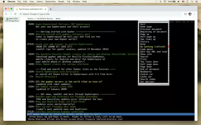 Text Browser and Gopher Client from Chrome web store to be run with OffiDocs Chromium online Text Browser and Gopher Client from Chrome web store to be run with OffiDocs Chromium online