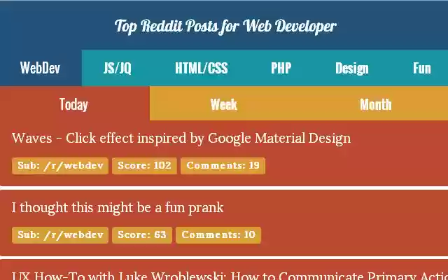 Top Reddit Posts for Web Developer from Chrome web store to be run with OffiDocs Chromium online Top Reddit Posts for Web Developer from Chrome web store to be run with OffiDocs Chromium online