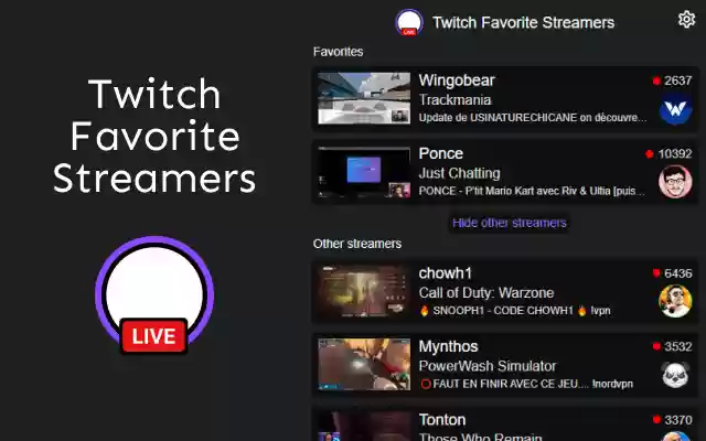 Twitch Favorite Streamers from Chrome web store to be run with OffiDocs Chromium online Twitch Favorite Streamers from Chrome web store to be run with OffiDocs Chromium online