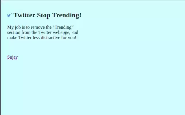 Twitter, Stop Trending! from Chrome web store to be run with OffiDocs Chromium online Twitter, Stop Trending! from Chrome web store to be run with OffiDocs Chromium online