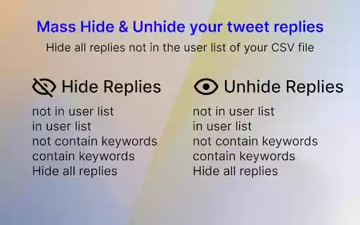 TwReplyHider X/Twitter Bulk Hide Replies from Chrome web store to be run with OffiDocs Chromium online TwReplyHider X/Twitter Bulk Hide Replies from Chrome web store to be run with OffiDocs Chromium online