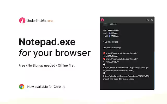 UnderlineMe Notepad from Chrome web store to be run with OffiDocs Chromium online UnderlineMe Notepad from Chrome web store to be run with OffiDocs Chromium online