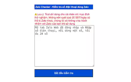 Zalo Checker from Chrome web store to be run with OffiDocs Chromium online Zalo Checker from Chrome web store to be run with OffiDocs Chromium online
